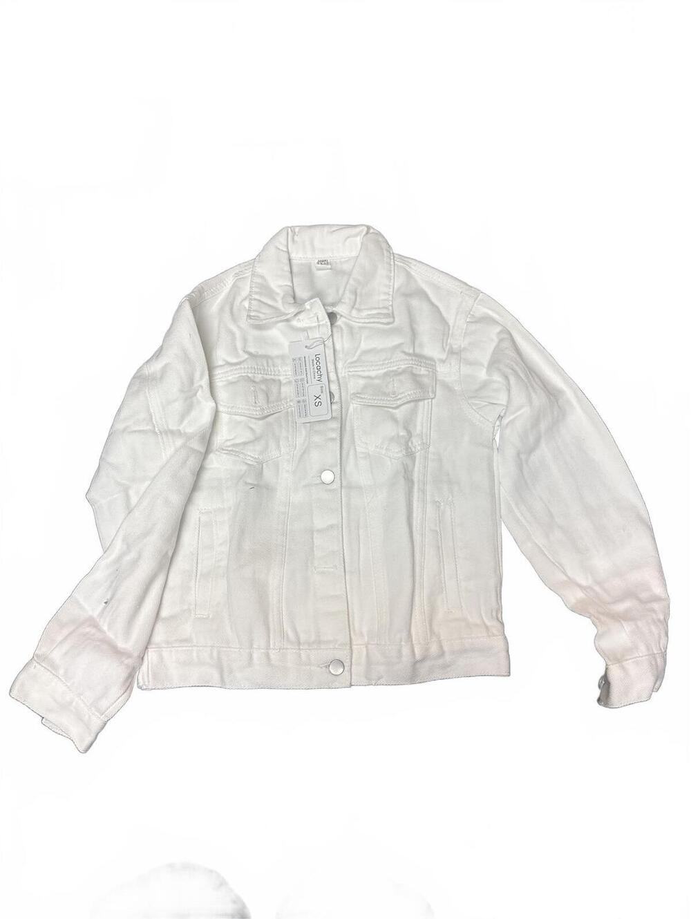 Locachy Women White Denim Jacket Classic Button Down Jean Outerwear Size XS
